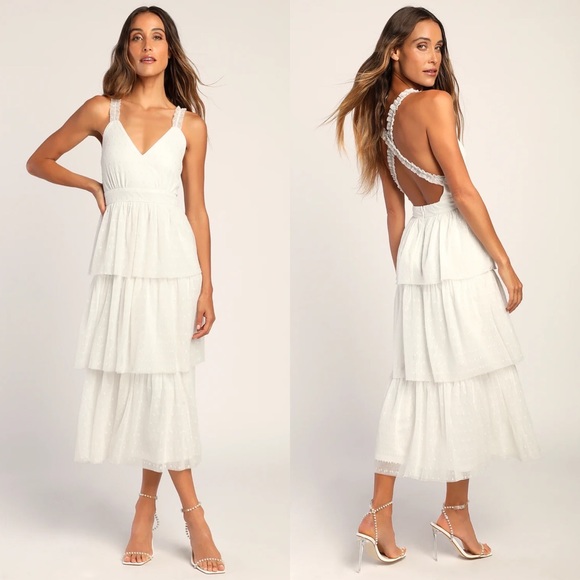 Lulus Dresses & Skirts - Lulus | Tier Perfection White Swiss Dot Ruffled Midi Dress